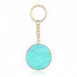 Fashion 30MM Round Disc Gemstone Keychain Chakra Healing Amulet Car Key Holder Ring  #KC2060