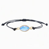Natural Marquise Faceted Crystal Bracelet Adjustable Black Wax Rope Braided Healing Gemstone Unisex Handmade Jewelry #SB3128