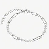Stainless Steel Paperclip Chain Bracelet 4mm Natural Gemstone Bead Adjustable Dainty Layering Bracelet for Women #SB3161