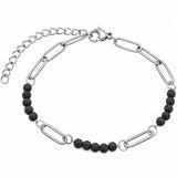Stainless Steel Paperclip Chain Bracelet 4mm Natural Gemstone Bead Adjustable Dainty Layering Bracelet for Women #SB3161