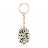 Natural Stone Keychains Gold Plated Faceted Rectangle Crystal Charms Ring for Car Keys Handbag Pendant Jewelry Making #KC2059