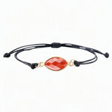 Natural Marquise Faceted Crystal Bracelet Adjustable Black Wax Rope Braided Healing Gemstone Unisex Handmade Jewelry #SB3128