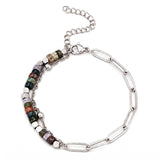 Natural Gemstone Heishi Bead Paperclip Chain Bracelet Stainless Steel Adjustable Layering Bracelet Women Fashion Jewelry #SB3163