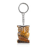 Natural Gemstone Owl Keychain - Hand-Carved Crystal Animal Key Ring for Women Men