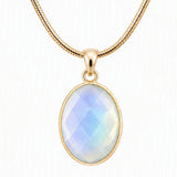 Faceted Oval Natural Crystal Gold Plated Pendant Necklace Snake Chain Multiple Stone Healing Stone Necklace
