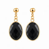 Gemstone Faceted Oval Gold Bezel Stud Dangle Stainless Steel Earrings Gold Plated Crystal Drop Earrings Jewelry Gift