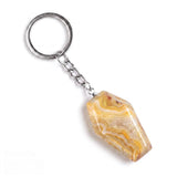 Natural Gemstone Coffin Keychain - Faceted Healing Crystal Gothic Key Ring & Bag Charm