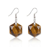 22mm Faceted Hexagon Natural Stone Dangle Earrings Healing Crystal Drop Hook Earrings for Women Men Gift