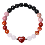 Hand Carved Heart 8mm Round Beads Black Onyx Stretch Bracelet  For Female Daily Wear #SB3138