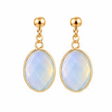 Gemstone Faceted Oval Gold Bezel Stud Dangle Stainless Steel Earrings Gold Plated Crystal Drop Earrings Jewelry Gift