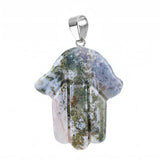 Natural Gemstone Hamsa Hand Pendant  for Making Jewelry Healing Crystal Fatima Charms Protective Amulet Jewelry