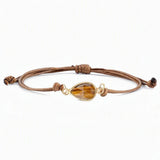 Teardrop Faceted Crystal Bracelet Adjustable Brown Wax Cord Braided Bezel‑Set Healing Gemstone Unisex Handmade Jewelry #SB3129