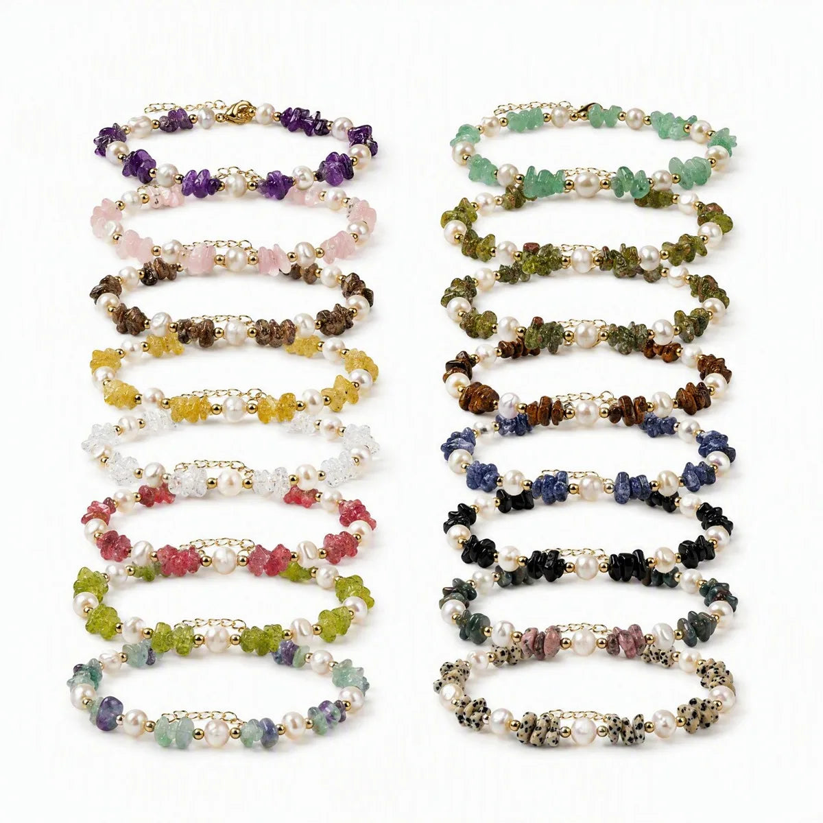 Natural Freshwater Pearl & Stone Bracelet Irregular Chip Crushed Stone Gold Plated Adjustable Chain Bracelet for Women #SB3157