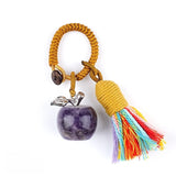 Handmade Craved Healing Chakra Crystal 20MM Natural Gemstone Apple Tassel Keychain Healing Crystal Bag Charm Key Ring