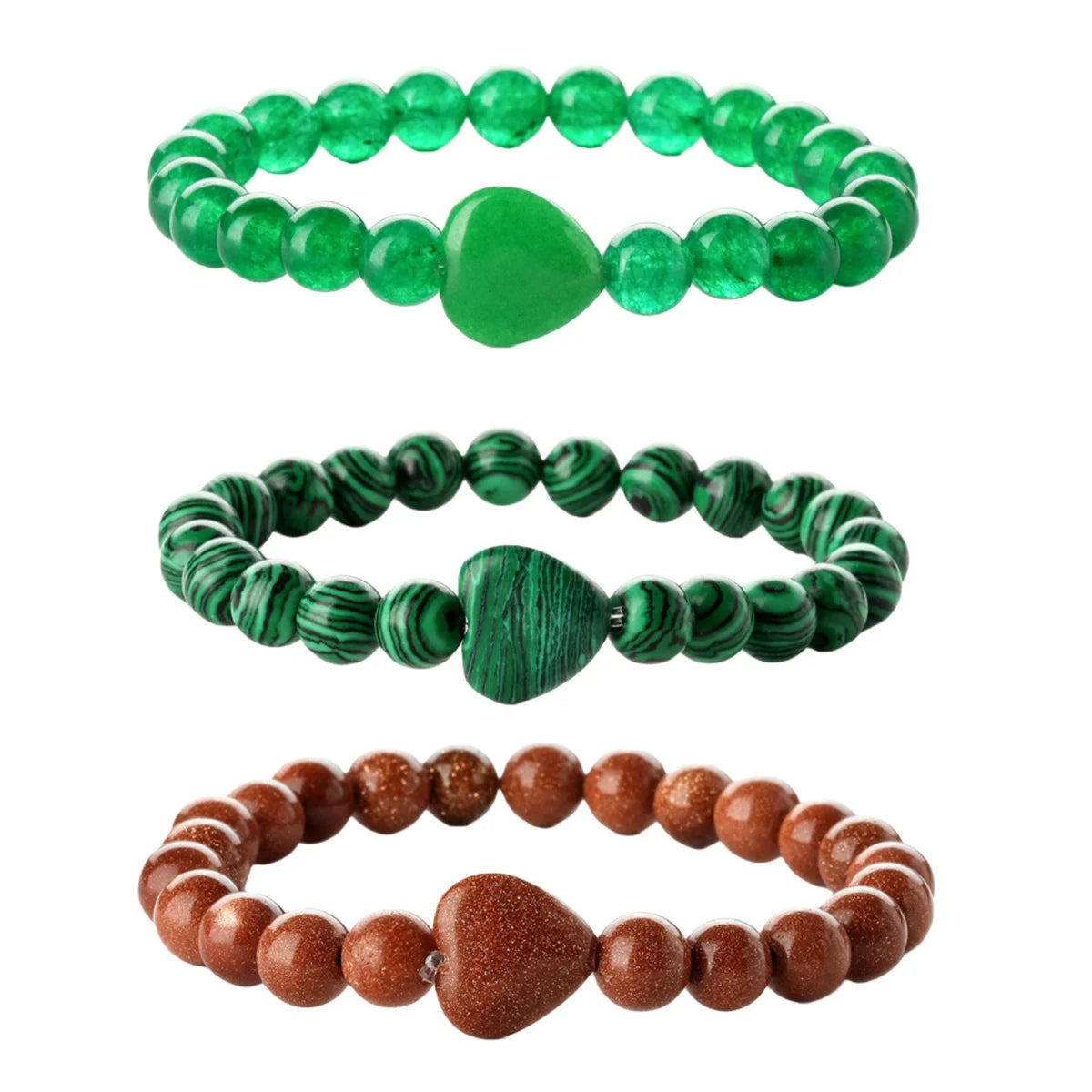 Women 12mm Stone Heart Charm 8mm Round Beads Gemstone Bracelet Healing Chakra Crystal Stretch Elastic Spiritual Jewelry