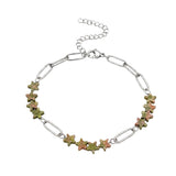 Natural Star Crystal Beaded Bracelet Stainless Steel Paperclip Chain Adjustable Multi‑Color Gemstone Bracelet Women Stacking #SB3162