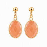 Gemstone Faceted Oval Gold Bezel Stud Dangle Stainless Steel Earrings Gold Plated Crystal Drop Earrings Jewelry Gift