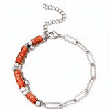 Natural Gemstone Heishi Bead Paperclip Chain Bracelet Stainless Steel Adjustable Layering Bracelet Women Fashion Jewelry #SB3163