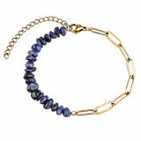 Natural Crystal Chip Beaded Bracelet Stainless Steel Paperclip Link Chain Adjustable Healing Gemstone Jewelry for Women #SB3165