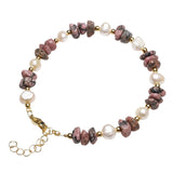 Natural Freshwater Pearl & Stone Bracelet Irregular Chip Crushed Stone Gold Plated Adjustable Chain Bracelet for Women #SB3157