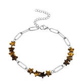 Natural Star Crystal Beaded Bracelet Stainless Steel Paperclip Chain Adjustable Multi‑Color Gemstone Bracelet Women Stacking #SB3162