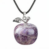 Natural Gemstone Apple Necklace for Women Men Healing Chakra Hand-Carved Crystal Pendant with Adjustable 18" Black Cord SN1371