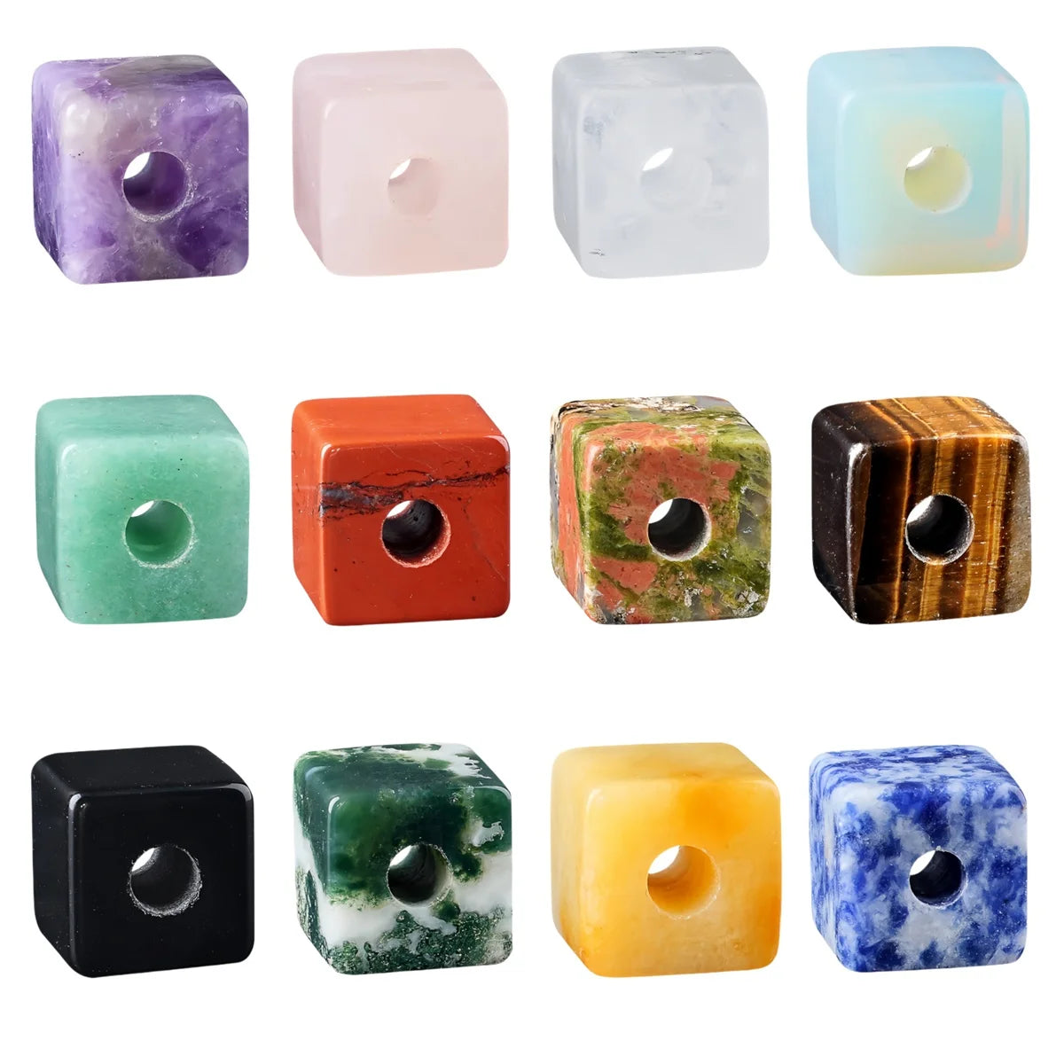 16mm Gemstone Cube Beads for DIY Making Jewelry Drilled 5MM Big Hole Loose Square Crystal Beads #SZ0169