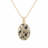 Mixed Gemstone Faceted Oval Gold Frame Pendant Necklace Dainty Gold Chain Unisex Crystal Jewelry for Daily Wear