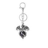 Gothic Winged Dragon Crystal Sphere Keychain, Natural Gemstone Chakra Healing Ball Key Ring, Vintage Pterosaur Bag Charm Pendant for Men & Women