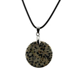 Natural Crystal Flat Round Disc Necklace, Genuine Gemstone Circle Coin Pendant, Minimalist Boho Healing Chakra Amulet with 18" Black Cord for Men & Women