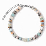 Natural Stone Disc Bead Silver Plated Bracelet Adjustable Chain Heishi Wheel Bead Gemstone Bracelet for Women #SB3142