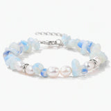 Handmade Healing Crystal Chip Bracelet Freshwater Pearl Beads Silver Extension Chain Women Fashion Stackable Bracelet #SB3136