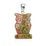 25mm Craved Owl Gemstone Pendant for Making Jewelry Healing Crystal Animal Figurine Gift SP2329