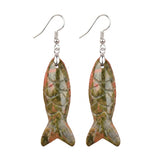 Hand Carved Natural Gemstone Fish Earrings for Women Crystal Dangle Earrings with Hypoallergenic Hooks Healing Stone Jewelry