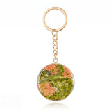 Fashion 30MM Round Disc Gemstone Keychain Chakra Healing Amulet Car Key Holder Ring  #KC2060