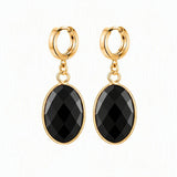 Gemstone Faceted Oval Gold Bezel Huggie Drop Earrings Gold Plated Stainless Steel Crystal Dangle Earrings Jewelry