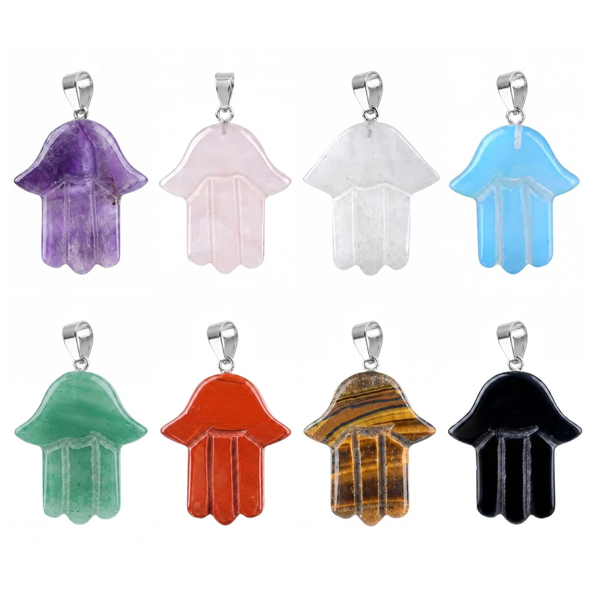 Natural Gemstone Hamsa Hand Pendant  for Making Jewelry Healing Crystal Fatima Charms Protective Amulet Jewelry