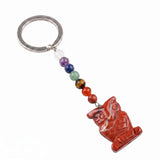 Natural Gemstone Owl Keychain with 7 Chakra Stone Beads Chains Hand-Carved Crystal Animal Key Ring for Women Men KC2329