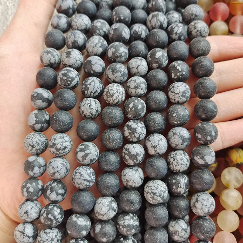 Loose Matte Snowflake Obsidian Round Beads For DIY Jewelry Making 4/6/810/12MM No Polished Smooth