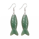 Hand Carved Natural Gemstone Fish Earrings for Women Crystal Dangle Earrings with Hypoallergenic Hooks Healing Stone Jewelry