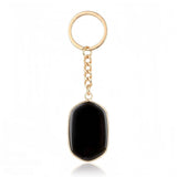 Natural Stone Keychains Gold Plated Faceted Rectangle Crystal Charms Ring for Car Keys Handbag Pendant Jewelry Making #KC2059