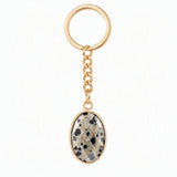 Oval Faceted Natural Crystal Gold Plated Keychain Multiple Stone Option Healing Stone Key Chain for Bag Decor