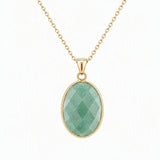 Mixed Gemstone Faceted Oval Gold Frame Pendant Necklace Dainty Gold Chain Unisex Crystal Jewelry for Daily Wear