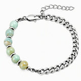 8MM Natural Stone Bead Stainless Steel Curb Chain Bracelet Unisex Healing Crystal Adjustable Men Women Stackable Jewelry #SB3152
