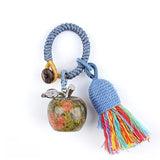 Handmade Craved Healing Chakra Crystal 20MM Natural Gemstone Apple Tassel Keychain Healing Crystal Bag Charm Key Ring