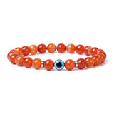 8mm Natural Round Gemstone Evil Eye Stretch Bracelet, Elastic Cord Protection Crystal Beaded Wristband Unisex Multi‑Stone Choice Spiritual Gift #SB3143