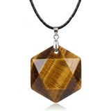 22mm Faceted Hexagon Natural Stone Necklace Healing Crystal Pendant with Black Rope Chain Jewelry Gift