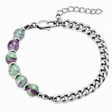 8MM Natural Stone Bead Stainless Steel Curb Chain Bracelet Unisex Healing Crystal Adjustable Men Women Stackable Jewelry #SB3152