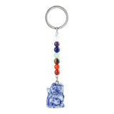 Healing Crystal Stone Cat Keychain Reiki Lucky Charms Keyring Women Bag Car Pendant Charms 7 Chakra Beads Chain
