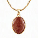 Faceted Oval Natural Crystal Gold Plated Pendant Necklace Snake Chain Multiple Stone Healing Stone Necklace